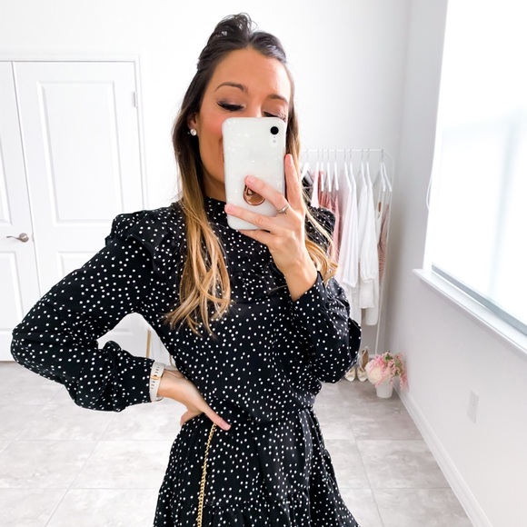 Black Polka Dot Ruffle Hem Shift Dress - Picture 14 of 14